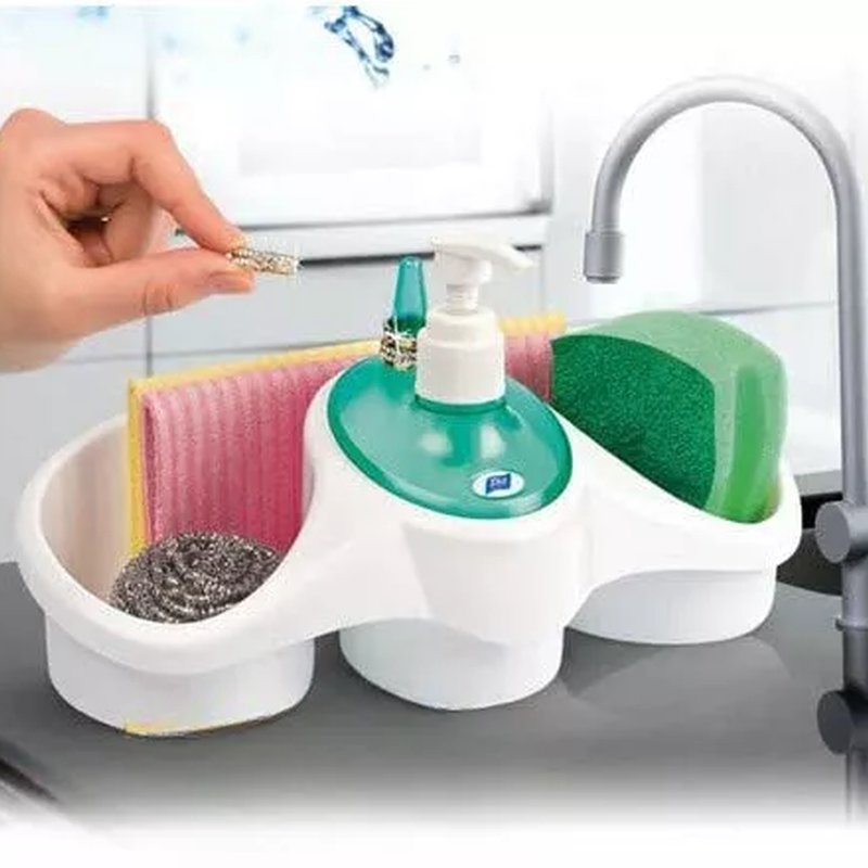 Dispenzer za tečni sapun, sunđer, zicu i krpu