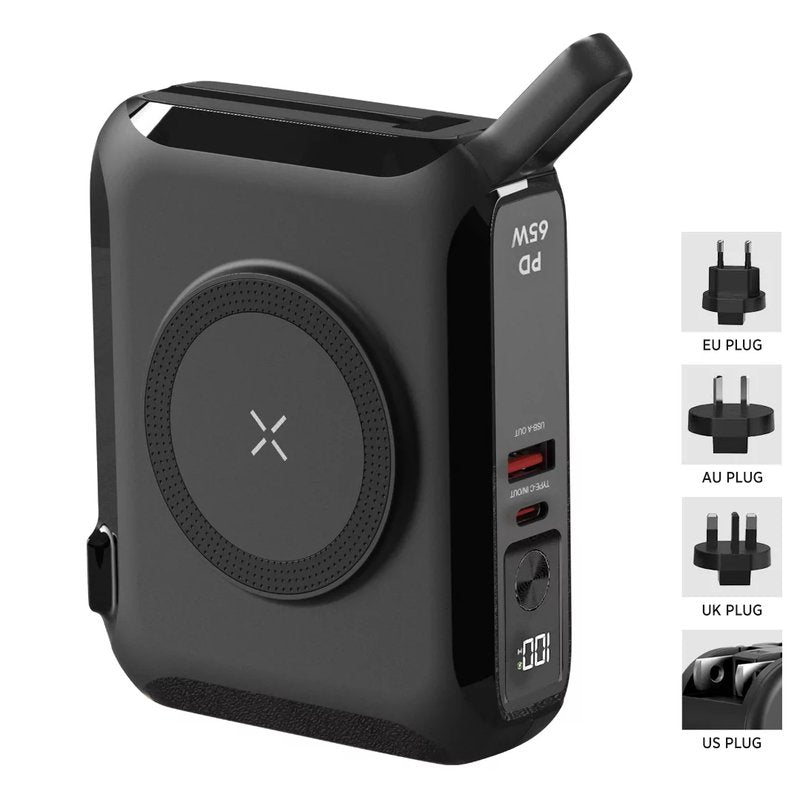 BARACUDA PRO, univerzalni putni punjač laptop pomoćna baterija, 15.000 mah, pd 65w, sa magnetom, crna