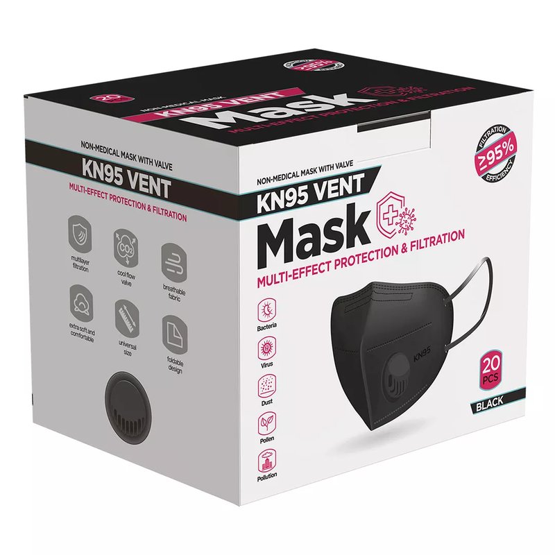 KN95 VENT, maska sa ventilom, crna