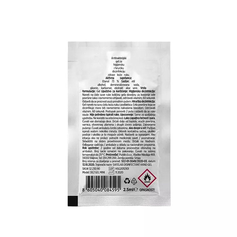 DEZ GEL MINI, antibakterijski gel za dezinfekciju ruku, 2.5 ml, beli