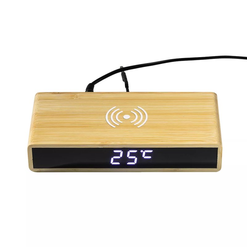 CORNER, digitalni stoni lcd sat sa bežičnim punjačem, bež