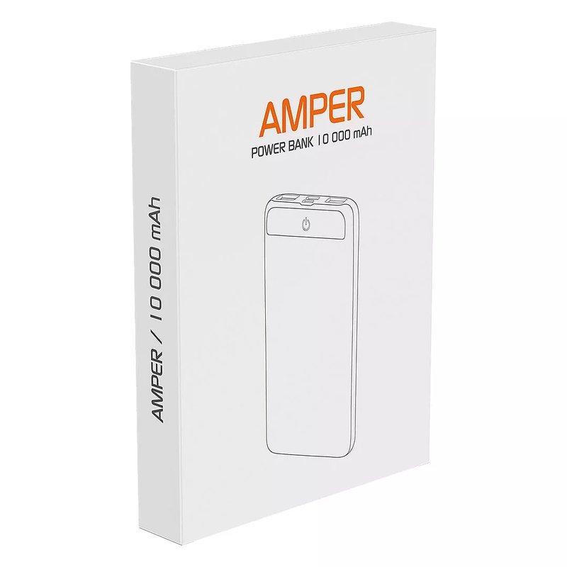 AMPER, pomoćna baterija, 10000 mah, bežično punjenje, crna