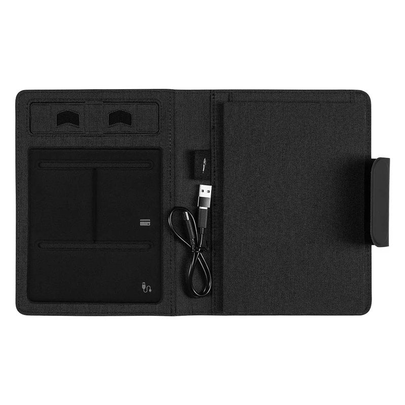 EVOLUTION, portfolio sa notesom a5, pomoćnom baterijom 5.000 mah, bežičnim punjenjem 15w i magnetom, crni