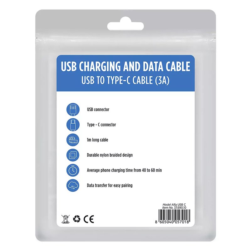 ALFA USB C, usb type-c kabl dimenzija: 1 m, crni