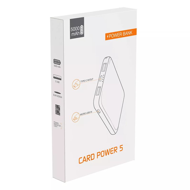CARD POWER 5, pomoćna baterija za mobilne uređaje, 5000 mah, bela