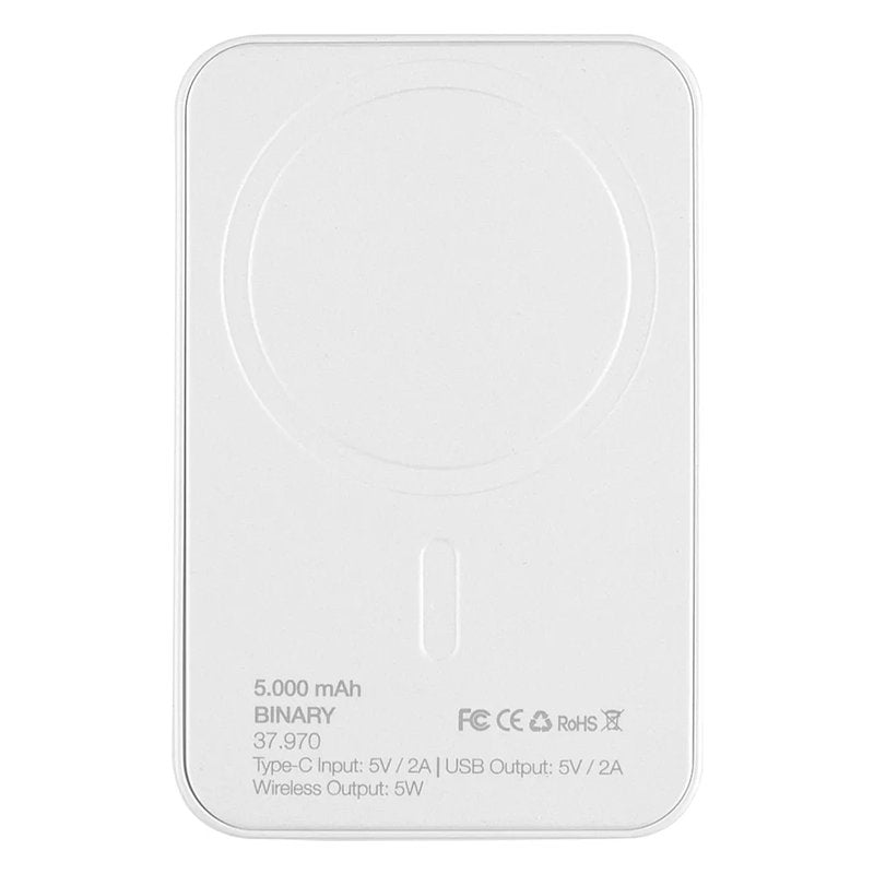 BINARY, pomoćna baterija sa magnetom, 5.000 mah, bežično punjenje, 5w, bela