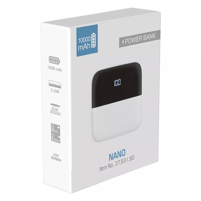 NANO, pomoćna baterija za mobilne uređaje, 10000 mah, bela