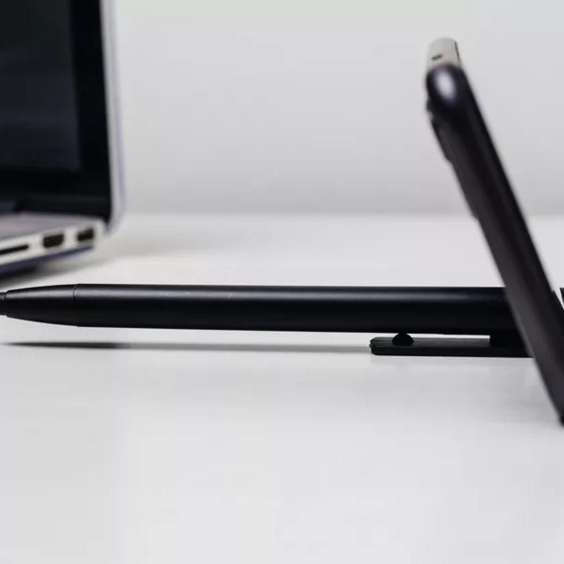 HALTER, plastična „touch“ hemijska olovka sa držačem za mobilni telefon, metalik crna
