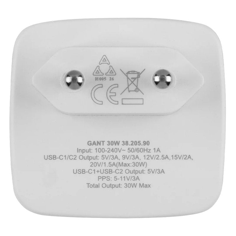 GANT 30W, zidni punjač 30w, beli