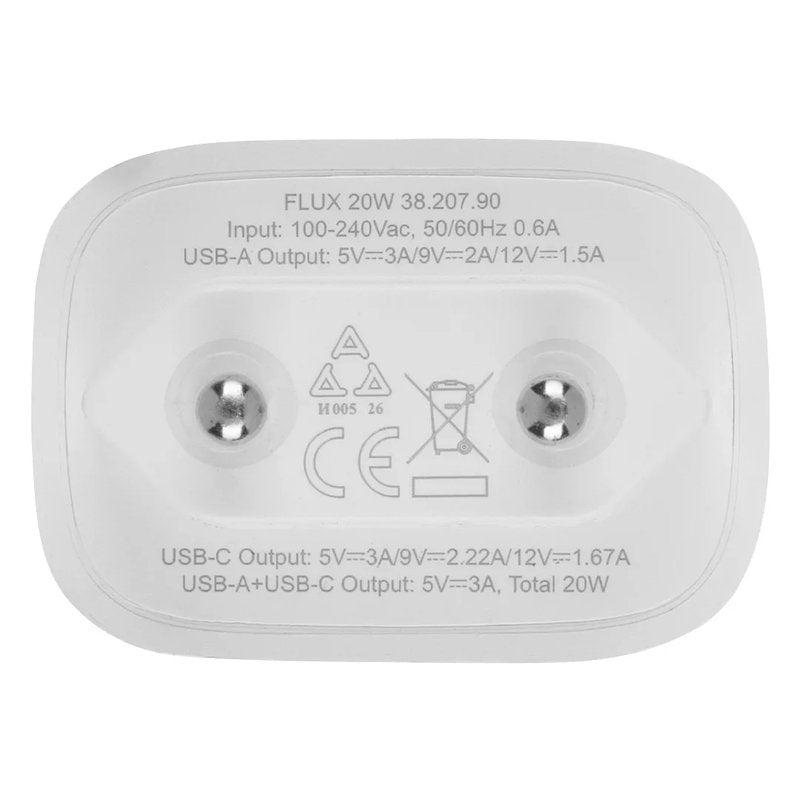 FLUX 20W, zidni punjač 20w, beli