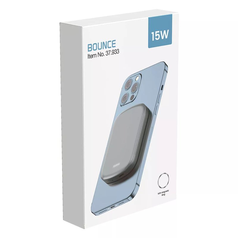 BOUNCE, pomoćna baterija sa magnetom kapaciteta 5000 mah, u poklon kutiji, tamno siva