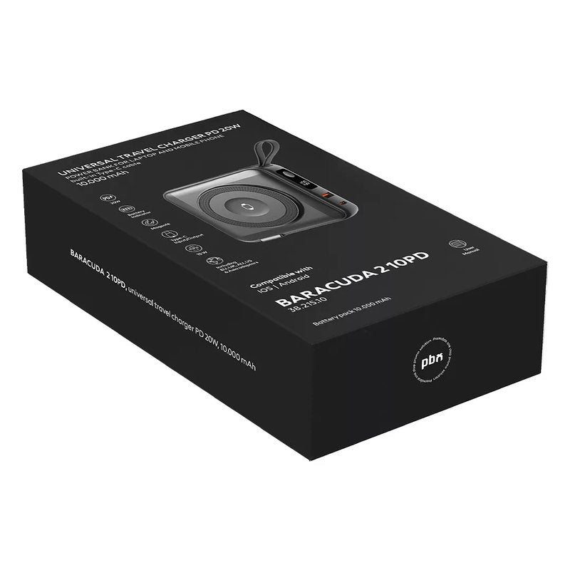 BARACUDA 2 10PD, univerzalni putni punjač pomoćna baterija, 10.000 mah, pd 20w, sa magnetom, crna