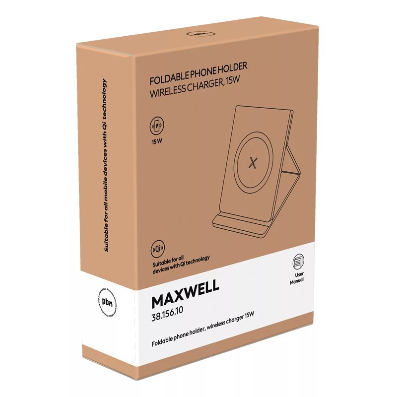 MAXWELL, sklopivi držač za telefon i bežični punjač, 15w, sa magnetom, crni