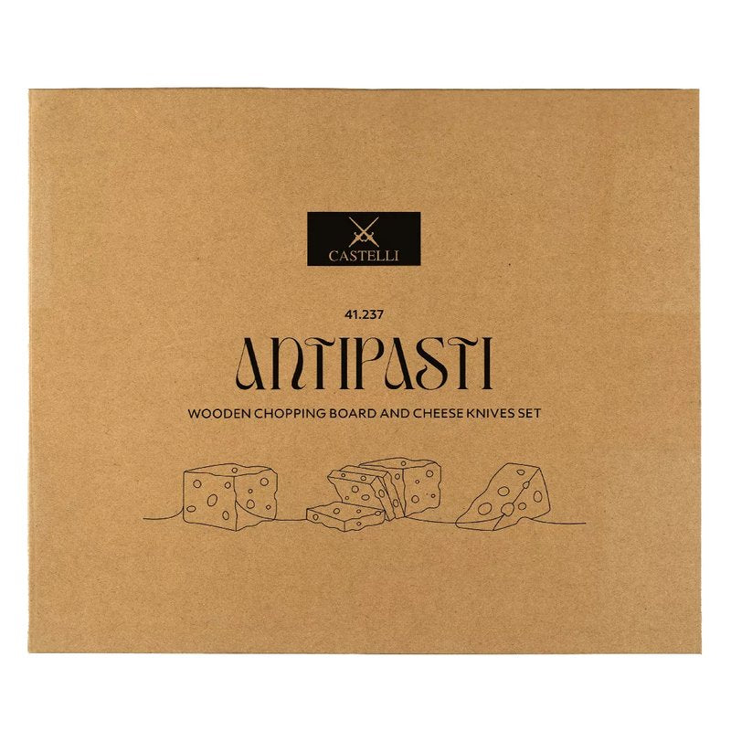 ANTIPASTI, set drvena daska i pribor za sir sa drvenom drškom, 4/1, braon