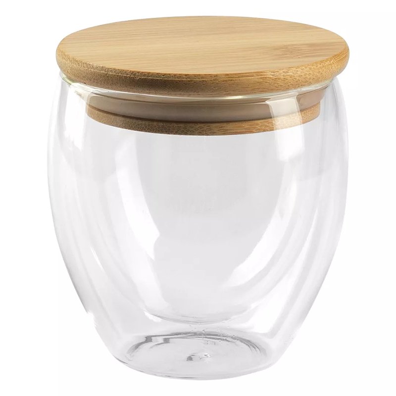 GOLD, čaša sa drvenim poklopcem, 250 ml, transparentna