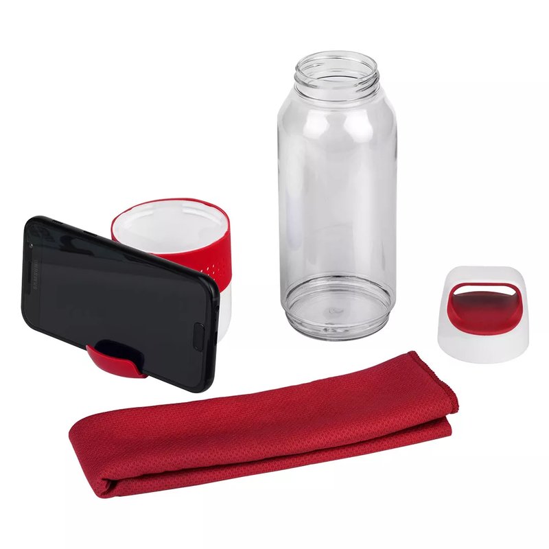 FITNESS, sportska boca sa peškirom, 600ml, crvena