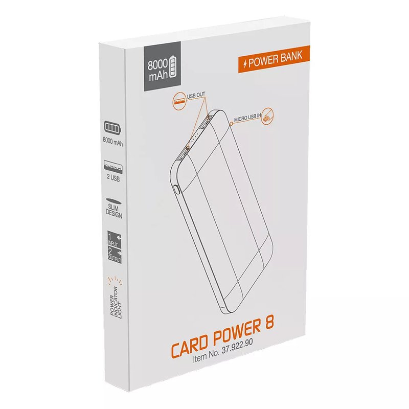 CARD POWER 8, pomoćna baterija, 8.000 mah, bela