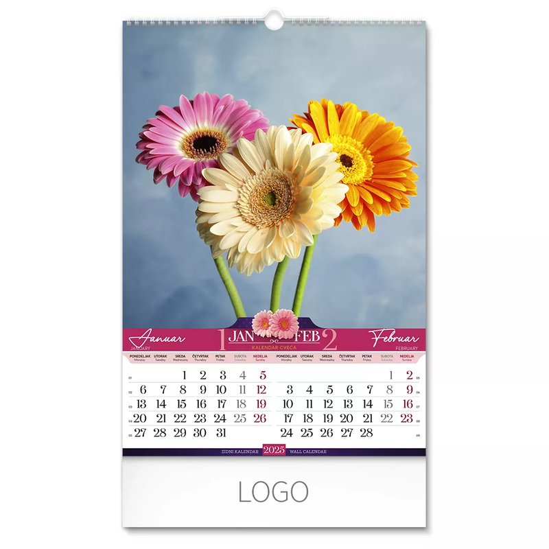 FLOWERS, zidni kalendar: 7 listova, dvomesečni