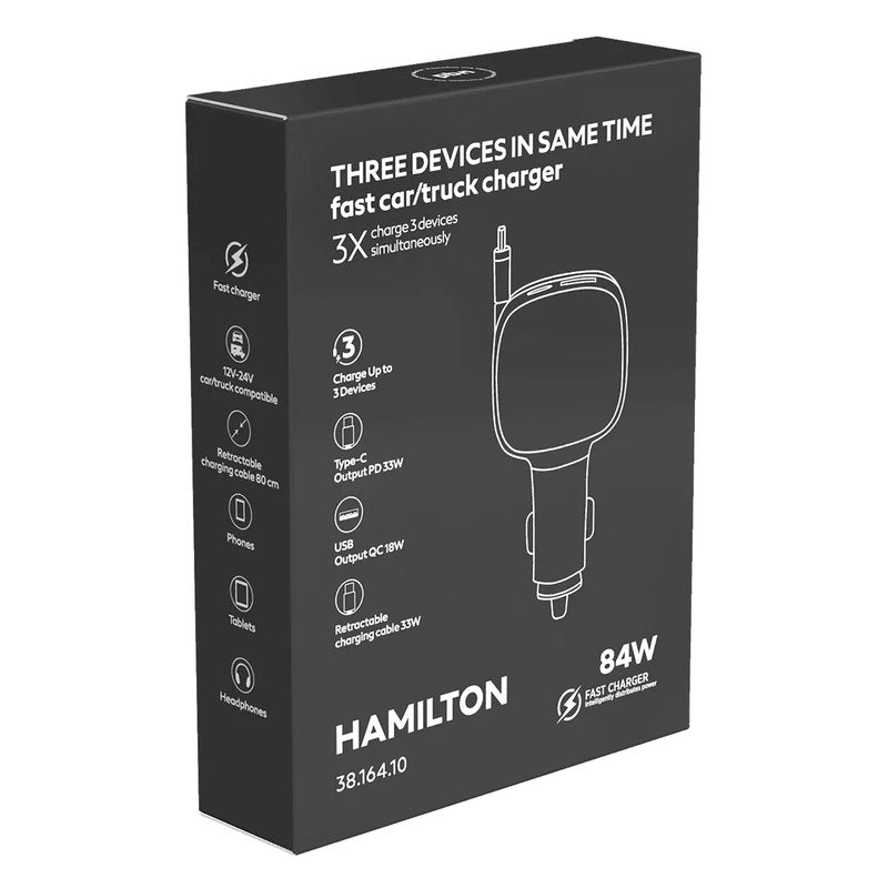 HAMILTON, punjač mobilnih uređaja za automobil, 84w, crni