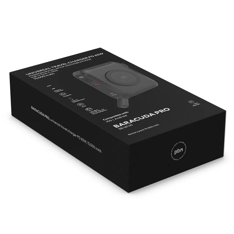 BARACUDA PRO, univerzalni putni punjač laptop pomoćna baterija, 15.000 mah, pd 65w, sa magnetom, crna