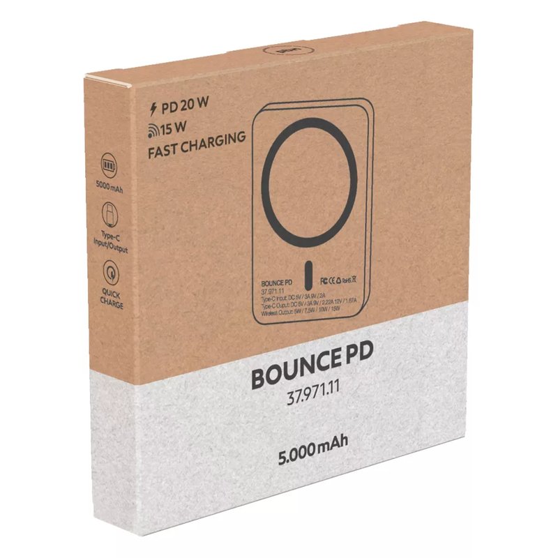 BOUNCE PD, pomoćna baterija sa magnetom, 5.000 mah, bežično punjenje, 15w, tamno siva