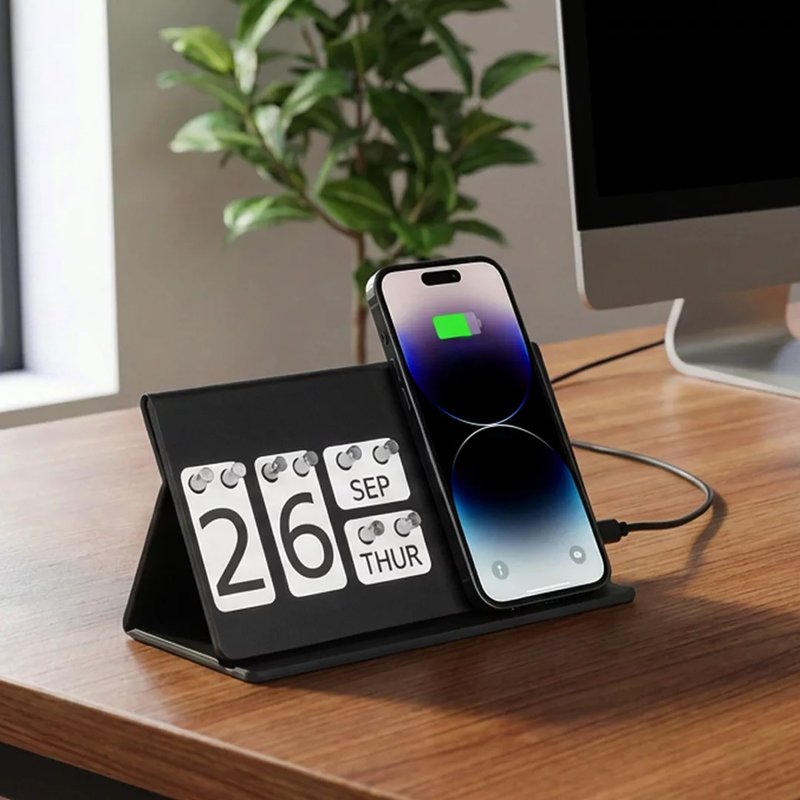 INTEGRAL, večiti stoni kalendar i bežični punjač, 15w, sa magnetom, crni