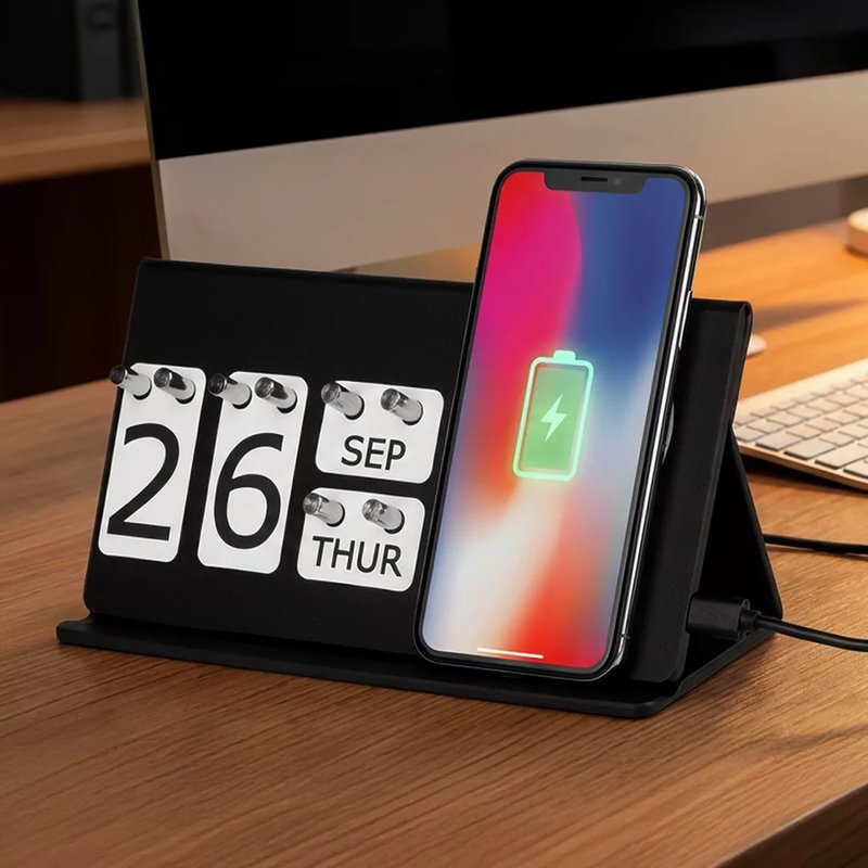 INTEGRAL, večiti stoni kalendar i bežični punjač, 15w, sa magnetom, crni